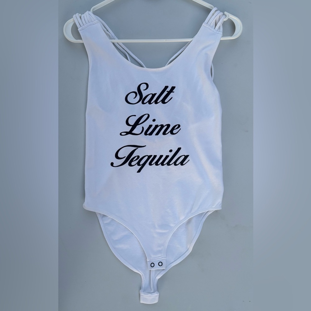 Express White Bodysuit with Black Text
